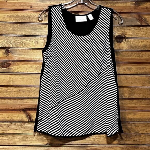 Chico’s Sedemi Sheer Sleeveless Women’s Top Size 1 (M) Soft Black White Stripes - Picture 1 of 6